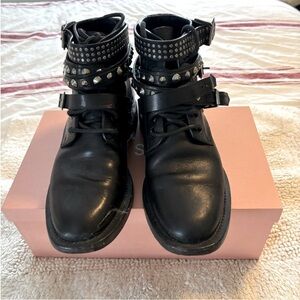 Saint Laurent Vintage Black Belted Wrap & Lace Studded Moto Boots 6.5
